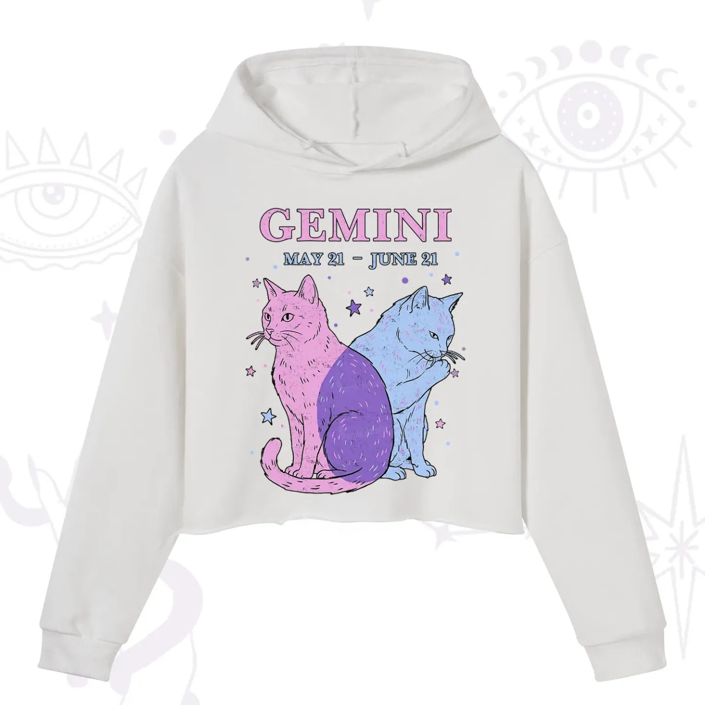 Purplehecate Gemini Zodiac Cats Crop Hoodie