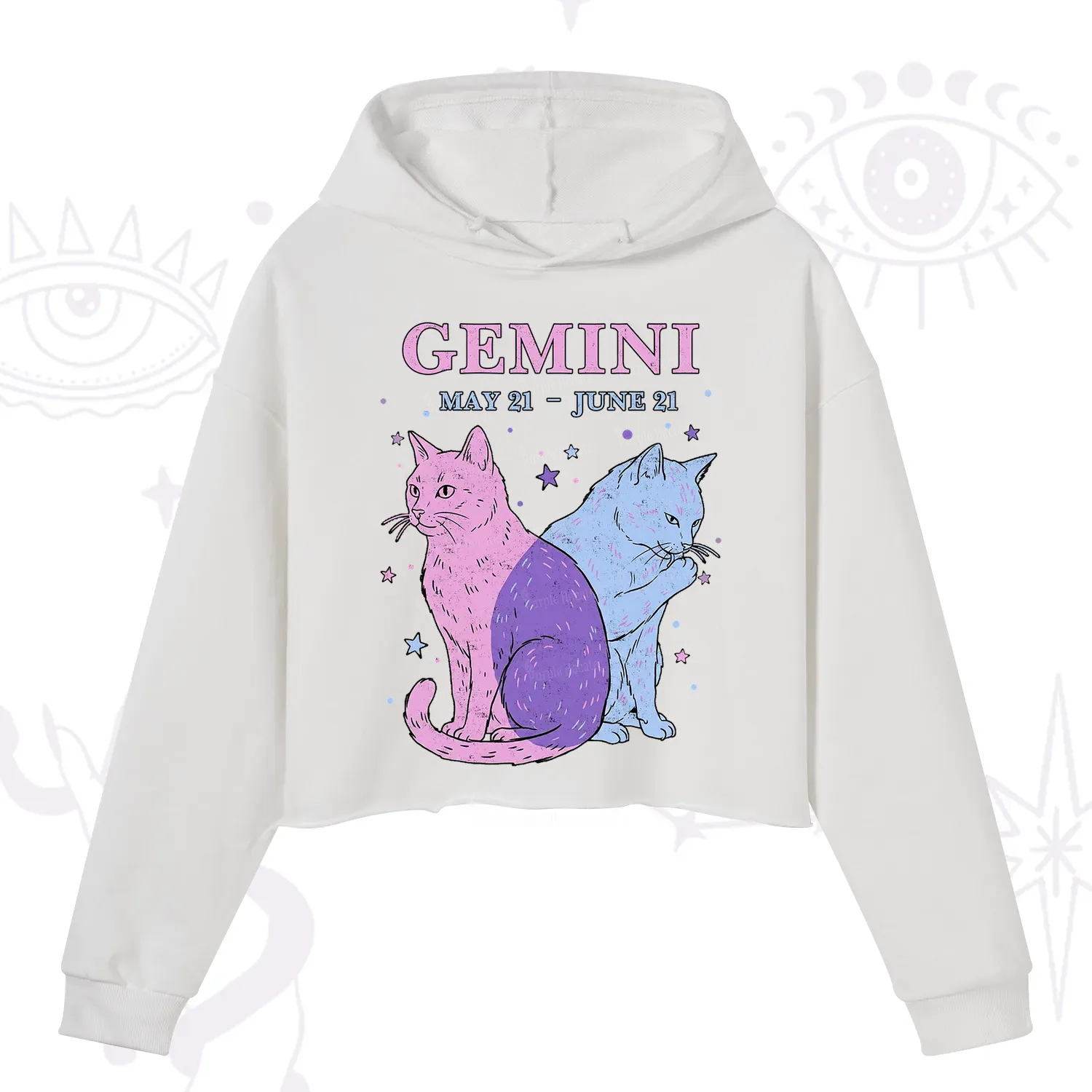 Purplehecate Gemini Zodiac Cats Crop Hoodie