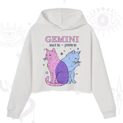 Purplehecate Gemini Zodiac Cats Crop Hoodie