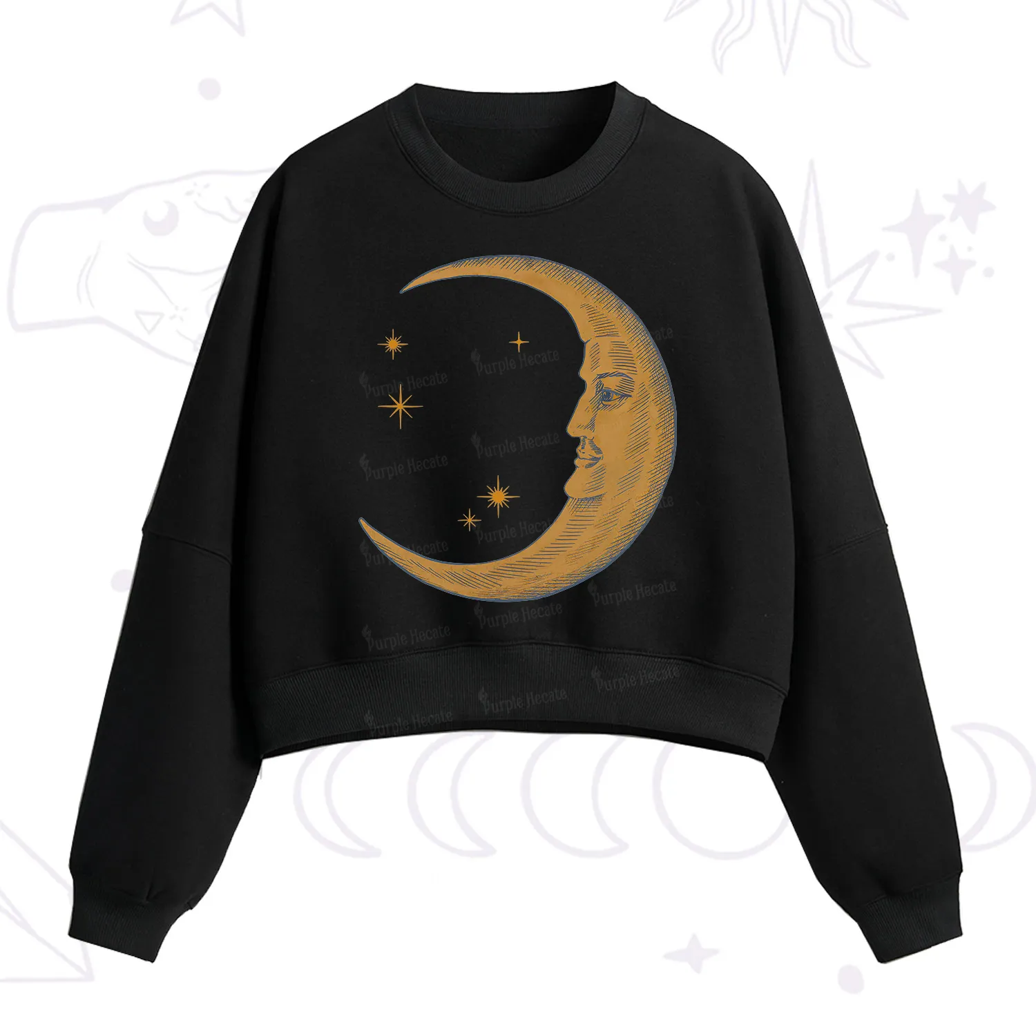 Purplehecate Celestial Moon Fleece Cropped Sweatshirt