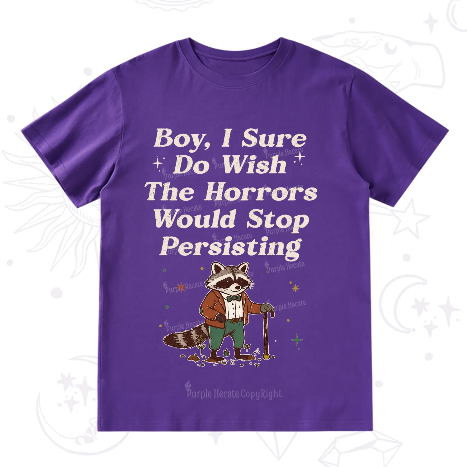Purplehecate Raccoon Boy I Sure Do Wish The Horrors Would Stop Persisting T-Shirt