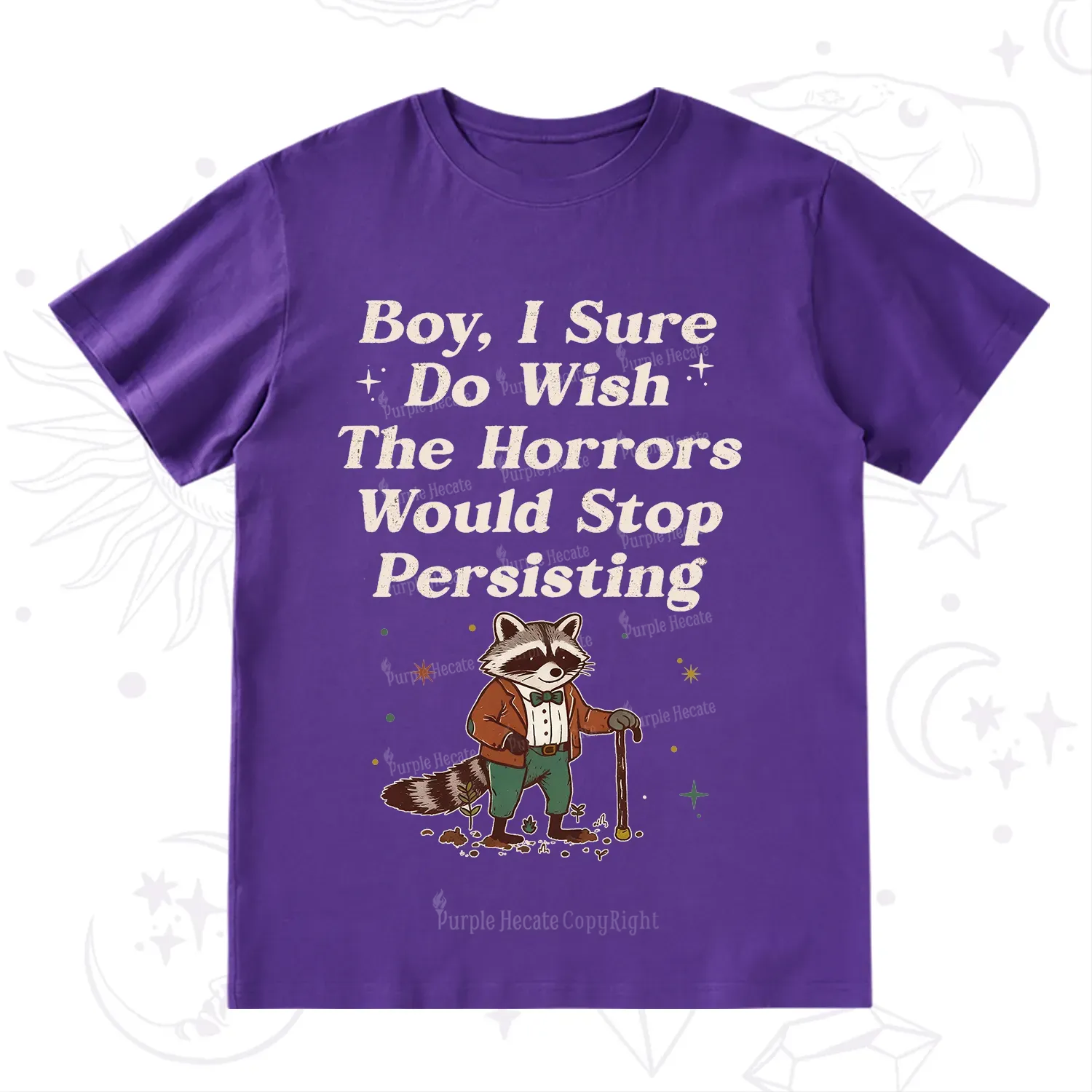 Purplehecate Raccoon Boy I Sure Do Wish The Horrors Would Stop Persisting T-Shirt