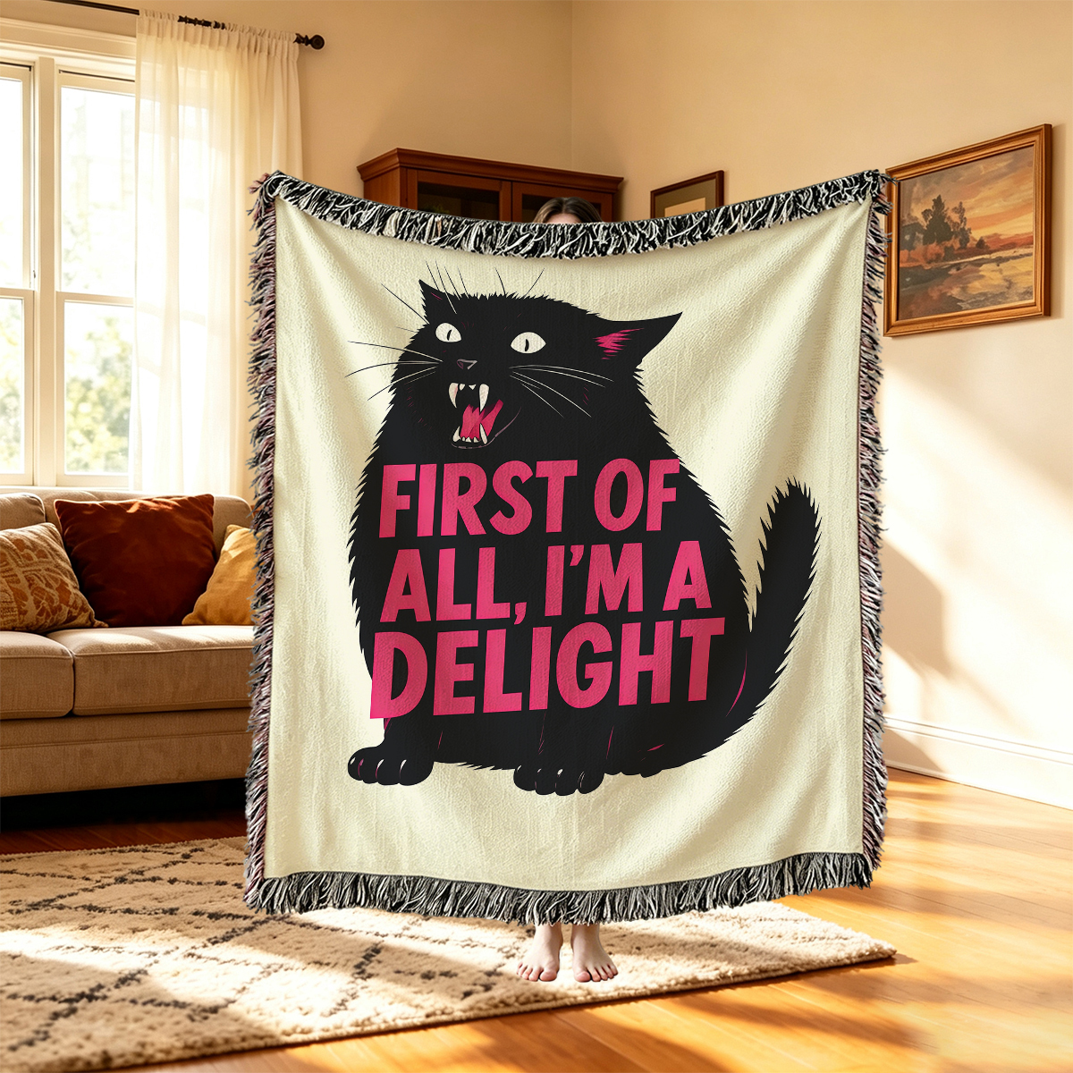 Purplehecate First Of All I'm A Delight Cat Woven Tapestry Blanket