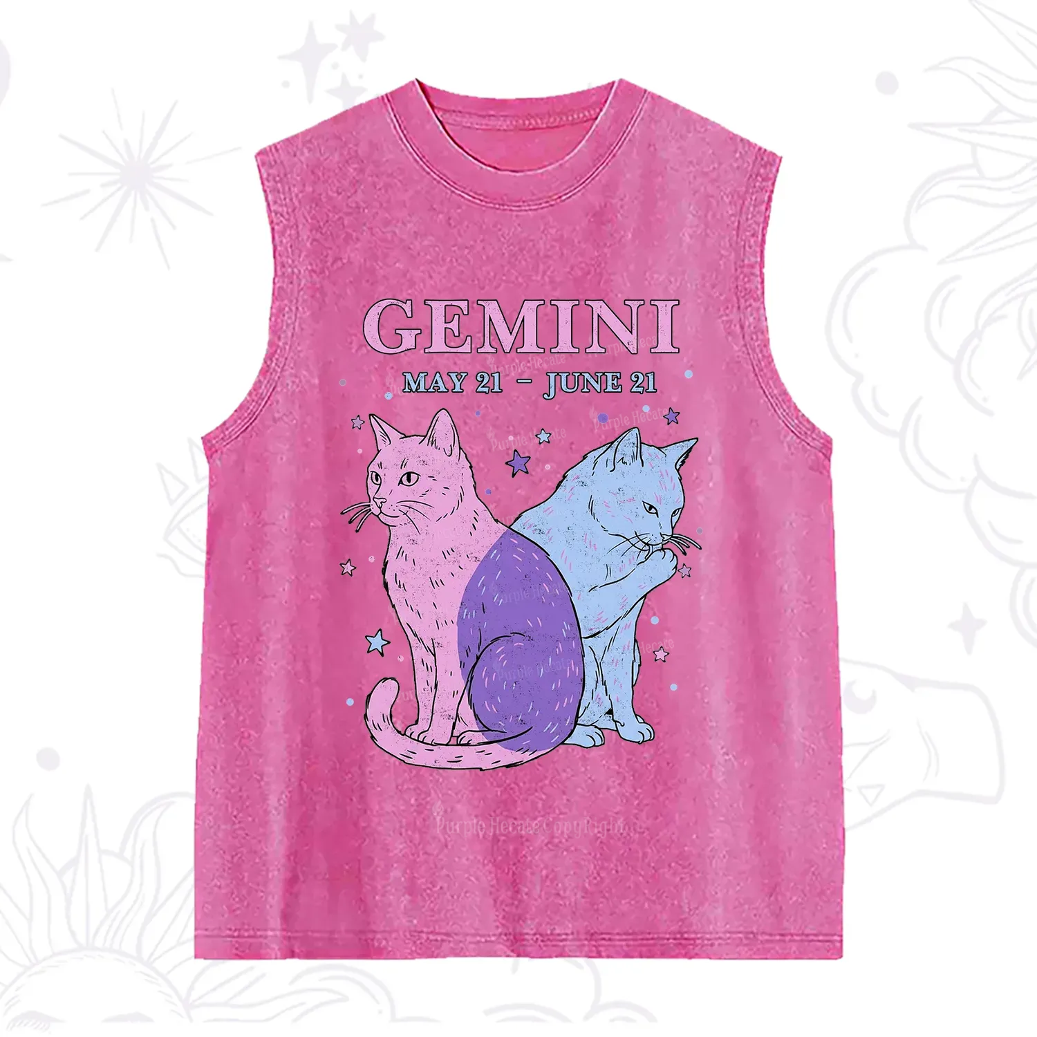 Purplehecate Gemini Zodiac Cats Washed Tank