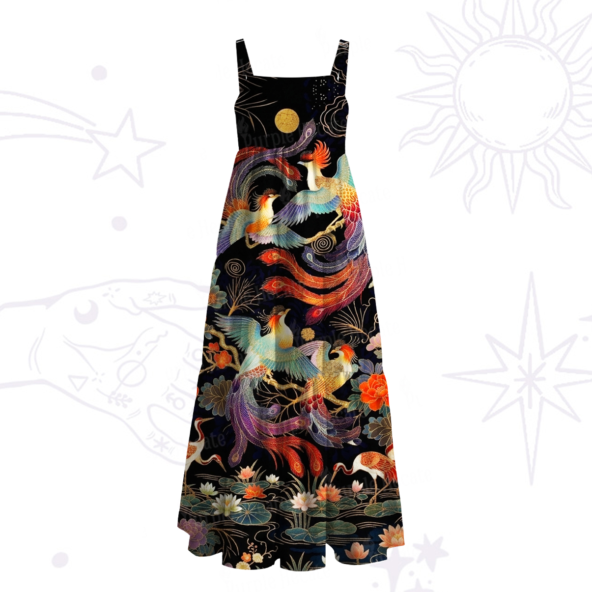Purplehecate Mystic Moon Phoenix Wide Straps Maxi Dress
