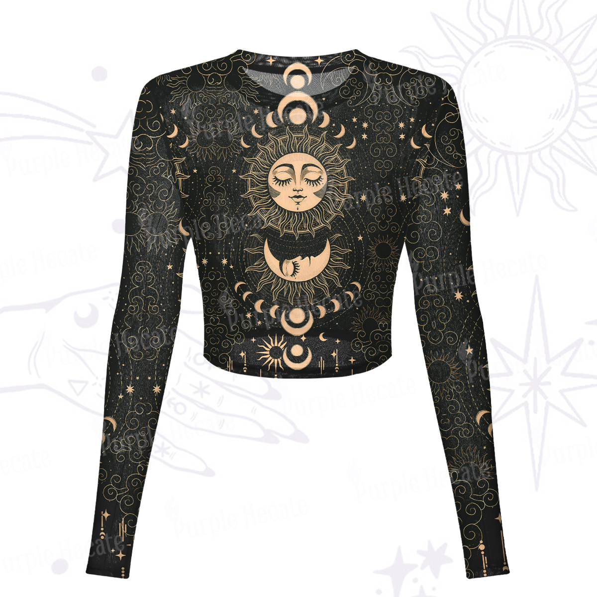 Purplehecate Lunar Eclipse Mesh Long Sleeve Crop Top