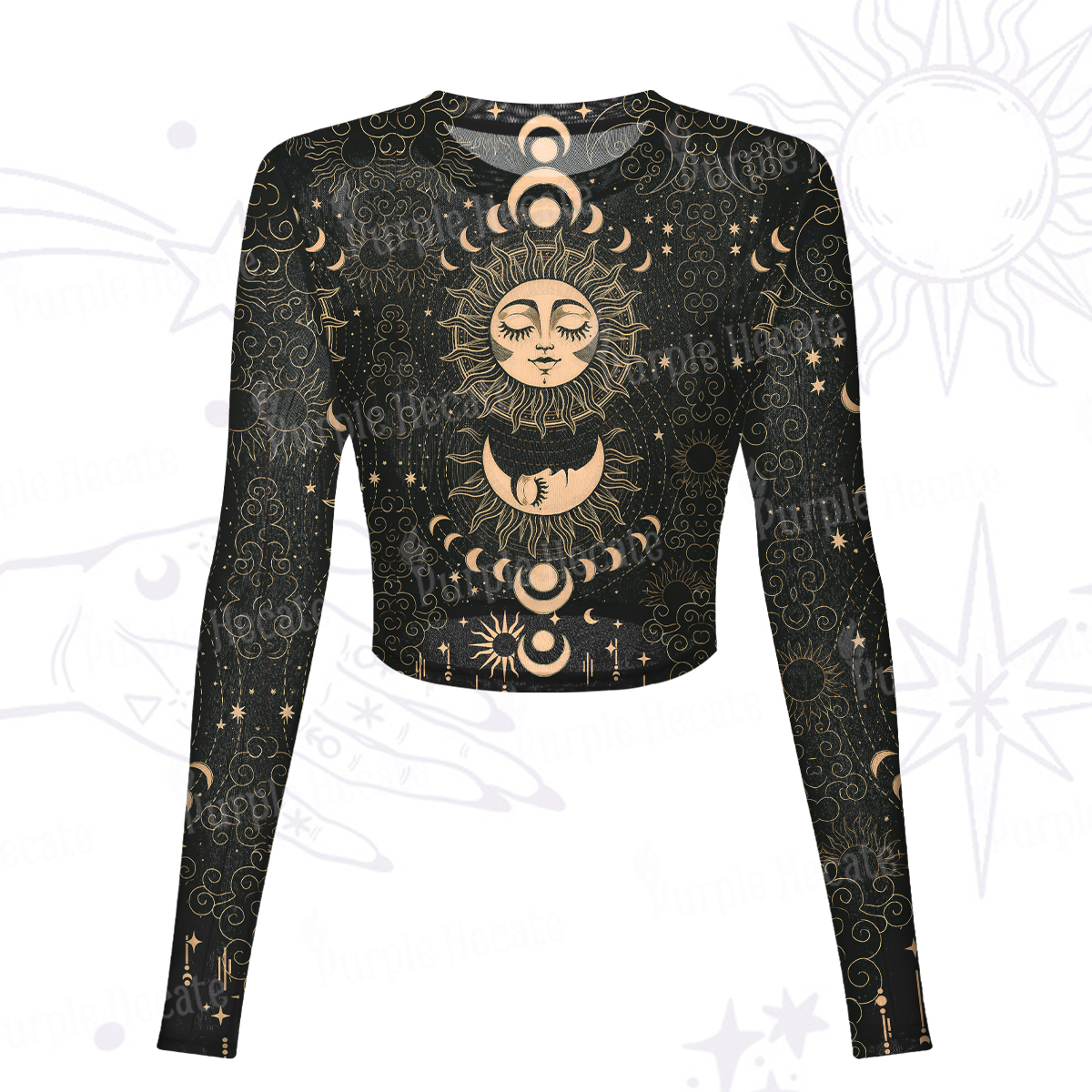 Purplehecate Lunar Eclipse Mesh Long Sleeve Crop Top