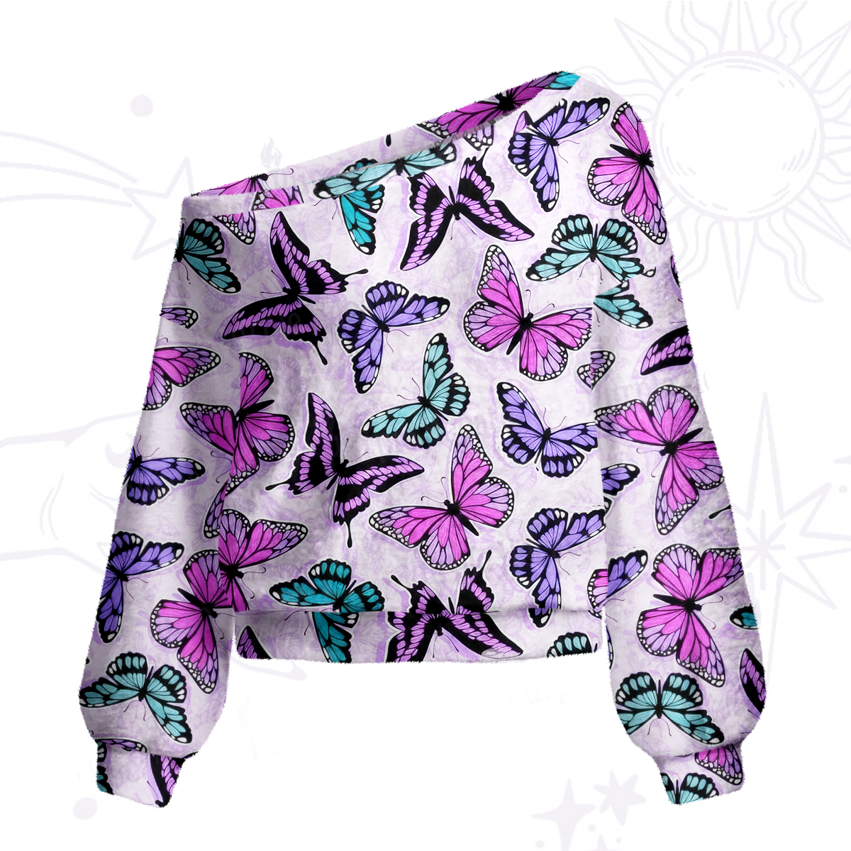 Purplehecate Whimsical Butterfly One Shoulder Sweaters