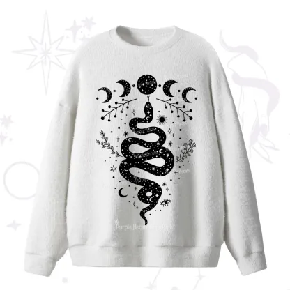 Purplehecate Snake And Moon Phase Comfort Fuzzy Ugly Sweater