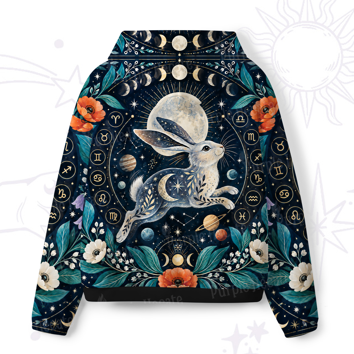 Purplehecate Moonlit Starpath Rabbit All-Over Print Hoodie