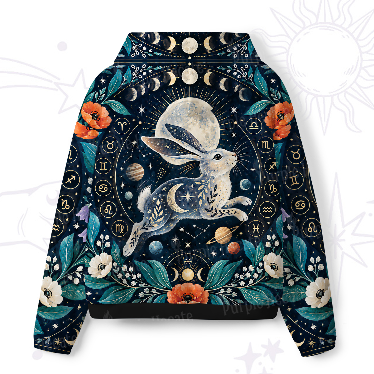 Purplehecate Moonlit Starpath Rabbit All-Over Print Hoodie
