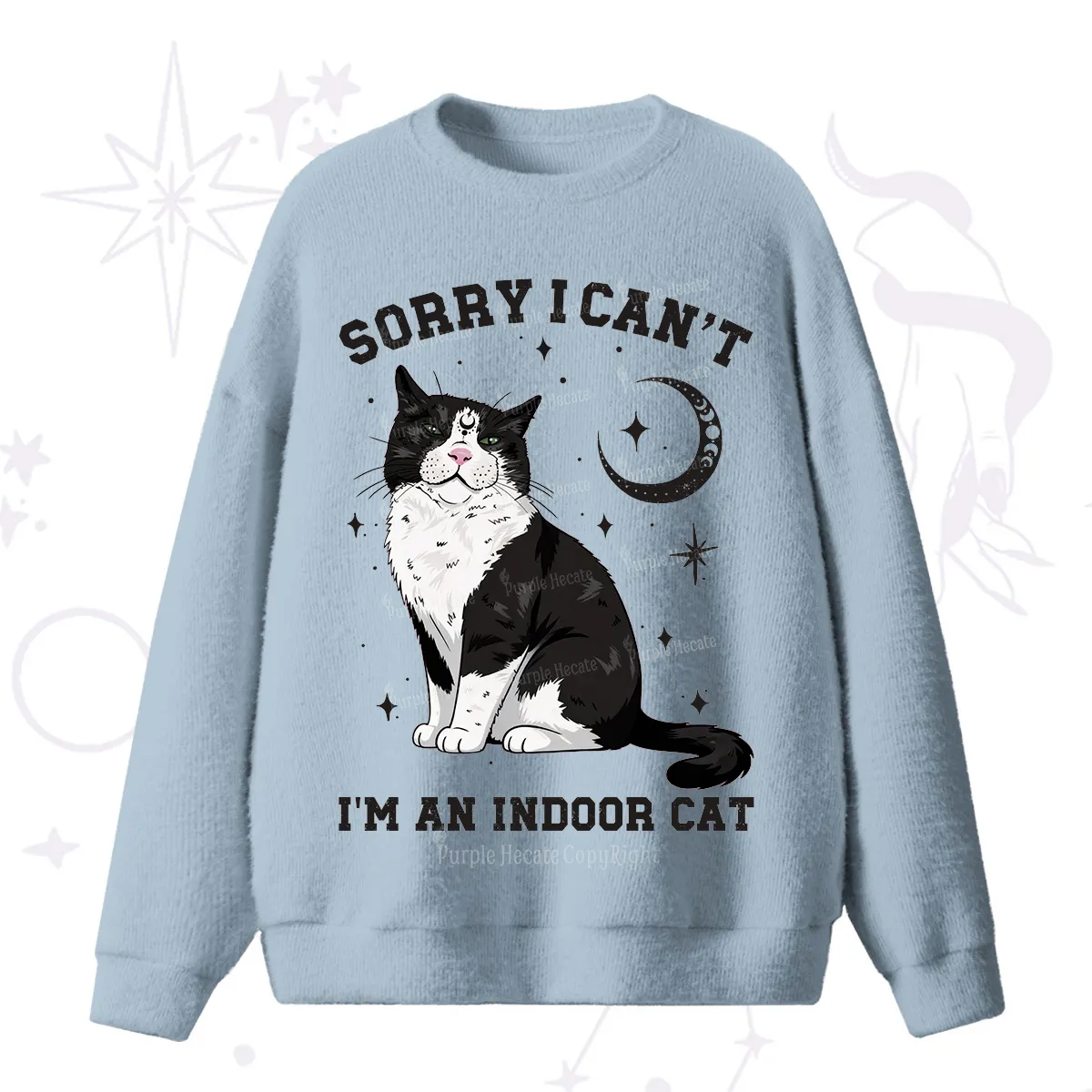 Purplehecate Sorry I Can't Go I'm an Indoor Cat Fuzzy Ugly Sweater