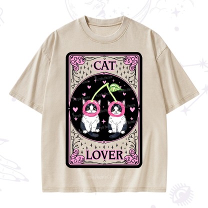 Purplehecate The Lovers Cherry Cat Tarot Washed T-Shirt