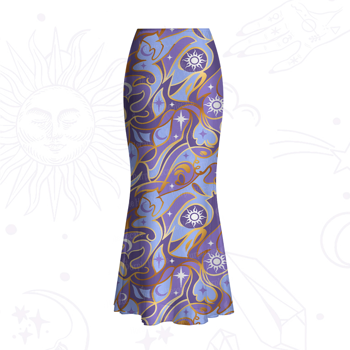 Purplehecate Divination Night Print Mesh Mermaid Hem Skirt