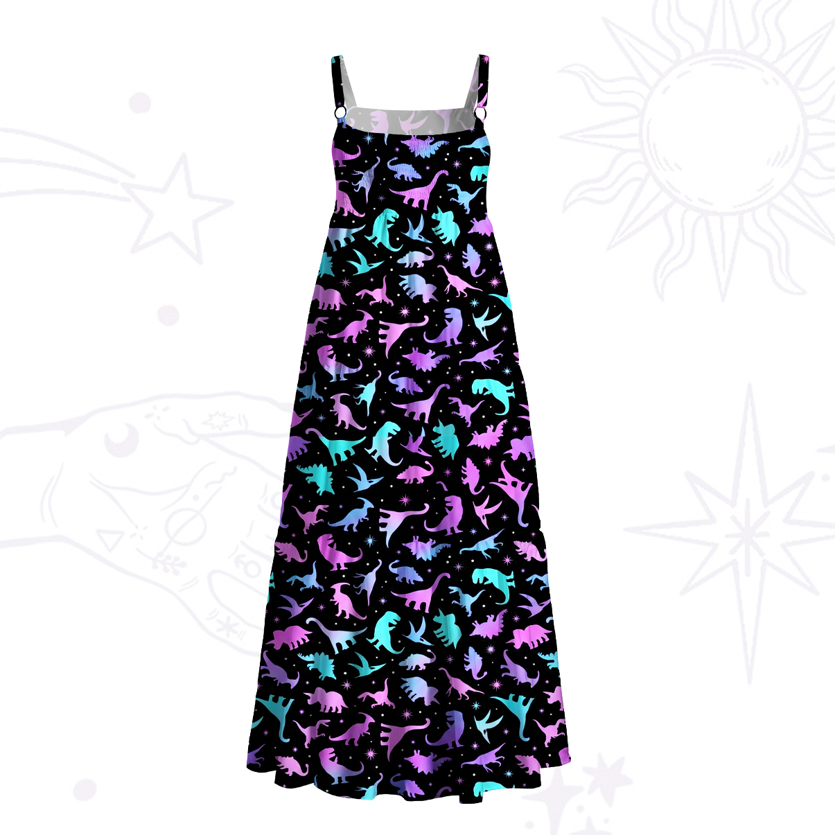 Purplehecate Neon Dino Dream Wide Straps Maxi Dress