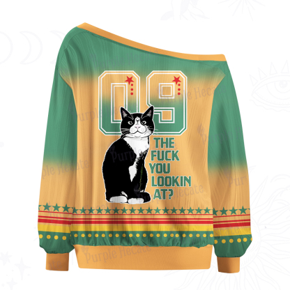 Purplehecate The Fuck You Lookin At Off The Shoulder Graphic Jersey