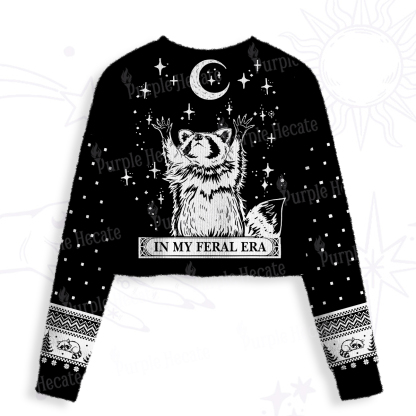 Purplehecate In My Feral Era Raccoon Crop Fuzzy Ugly Sweatshirt