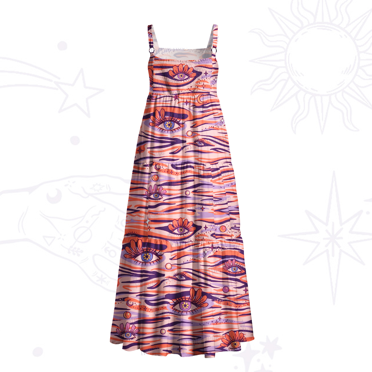 Purplehecate Flaming Spirit Eyes Wide Straps Maxi Dress