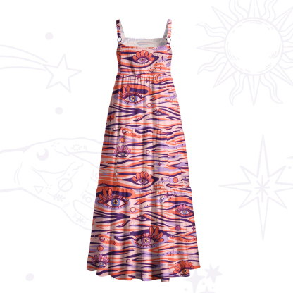 Purplehecate Flaming Spirit Eyes Wide Straps Maxi Dress