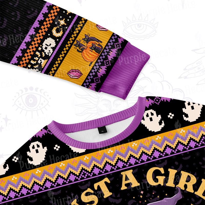 Purplehecate Just A Girl Who Loves Cats Ugly Halloween Sweatshirts