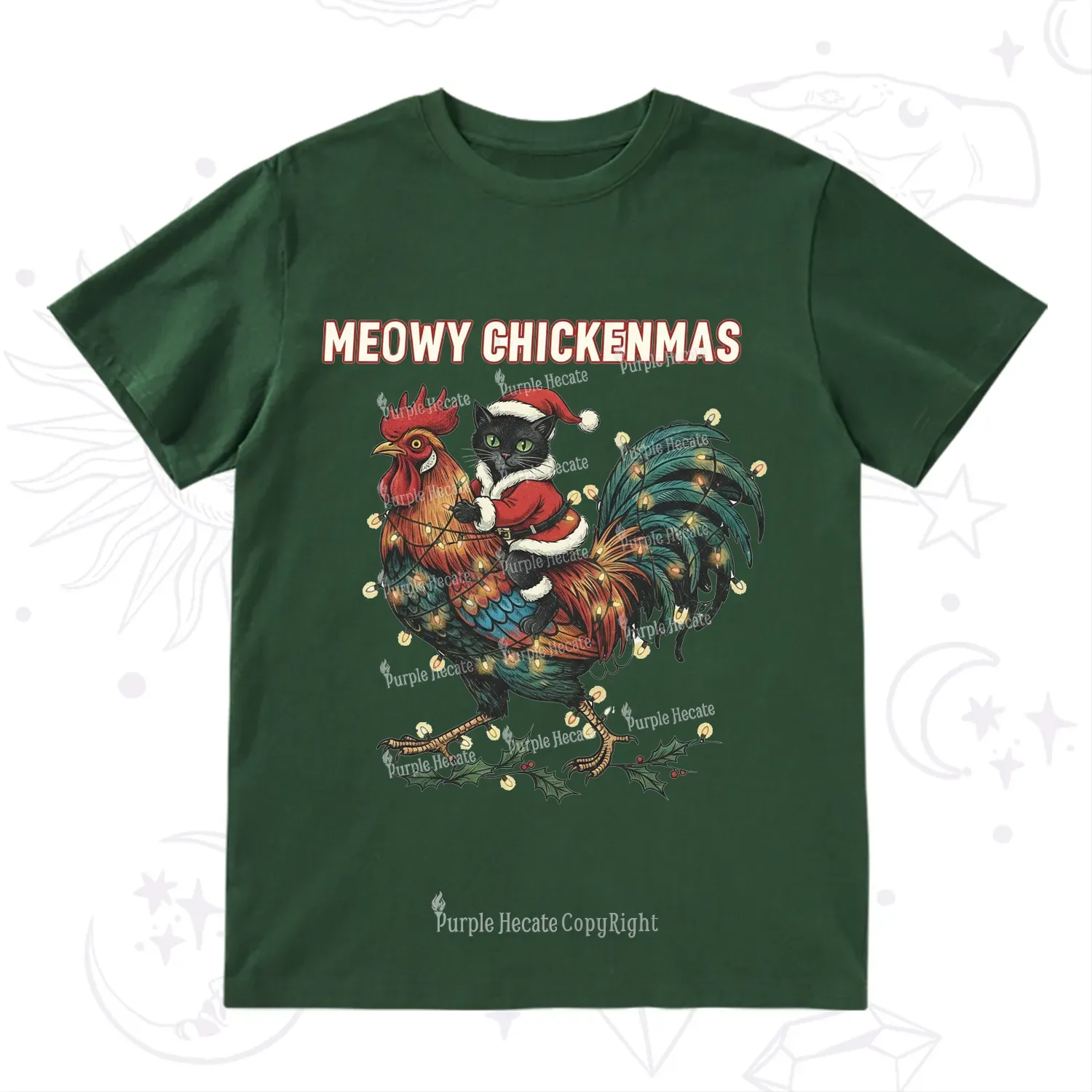 Purplehecate Meowy Chickenmas Christmas T-Shirt