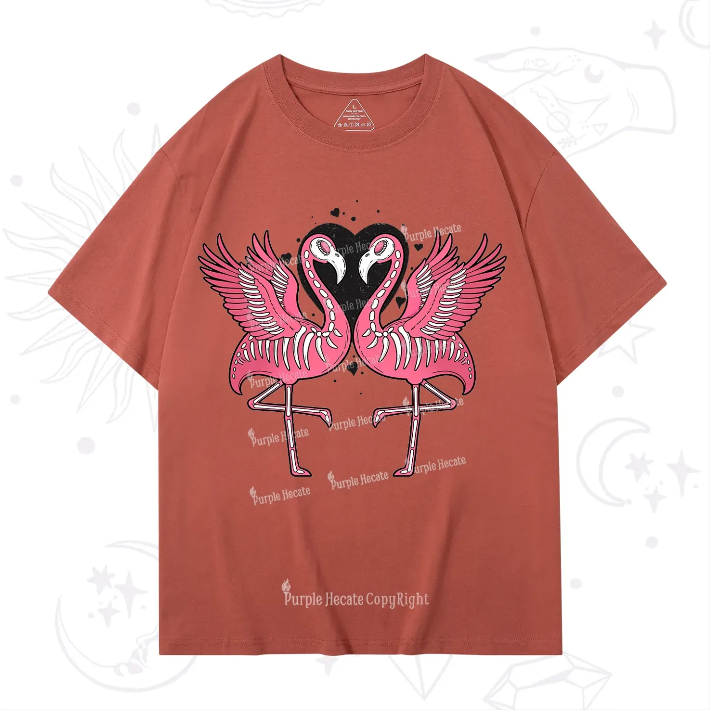 Purplehecate Witchy Pink Flamingo Skull Valentine T-Shirt