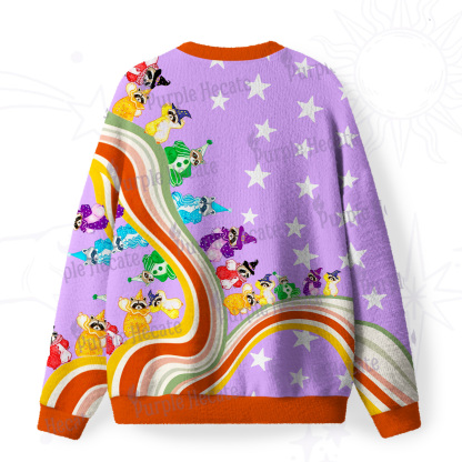 Purplehecate Rainbow Raccoon Star Fuzzy Ugly Sweatshirt