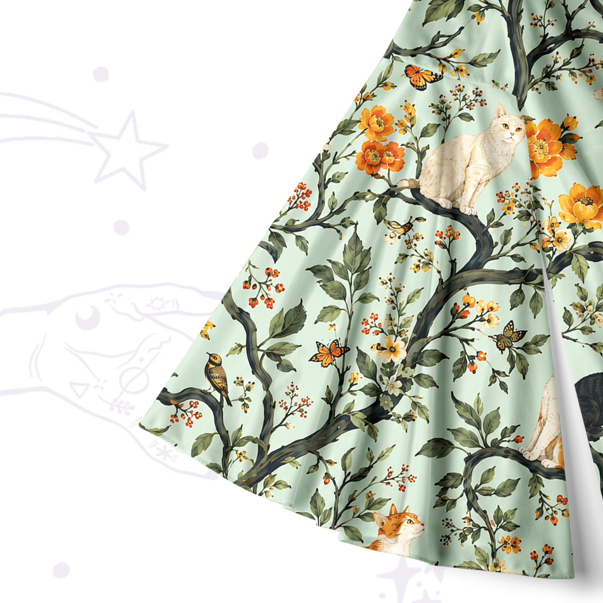 Purplehecate Enchanted Cat Grove Bell Sleeve Dress