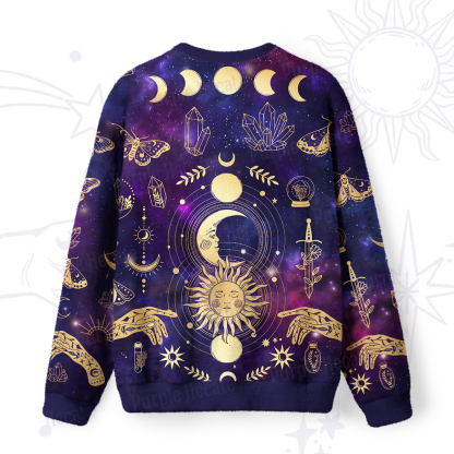 Purplehecate Celestial Sun & Moon Mystic Galaxy Fuzzy Ugly Sweatshirt