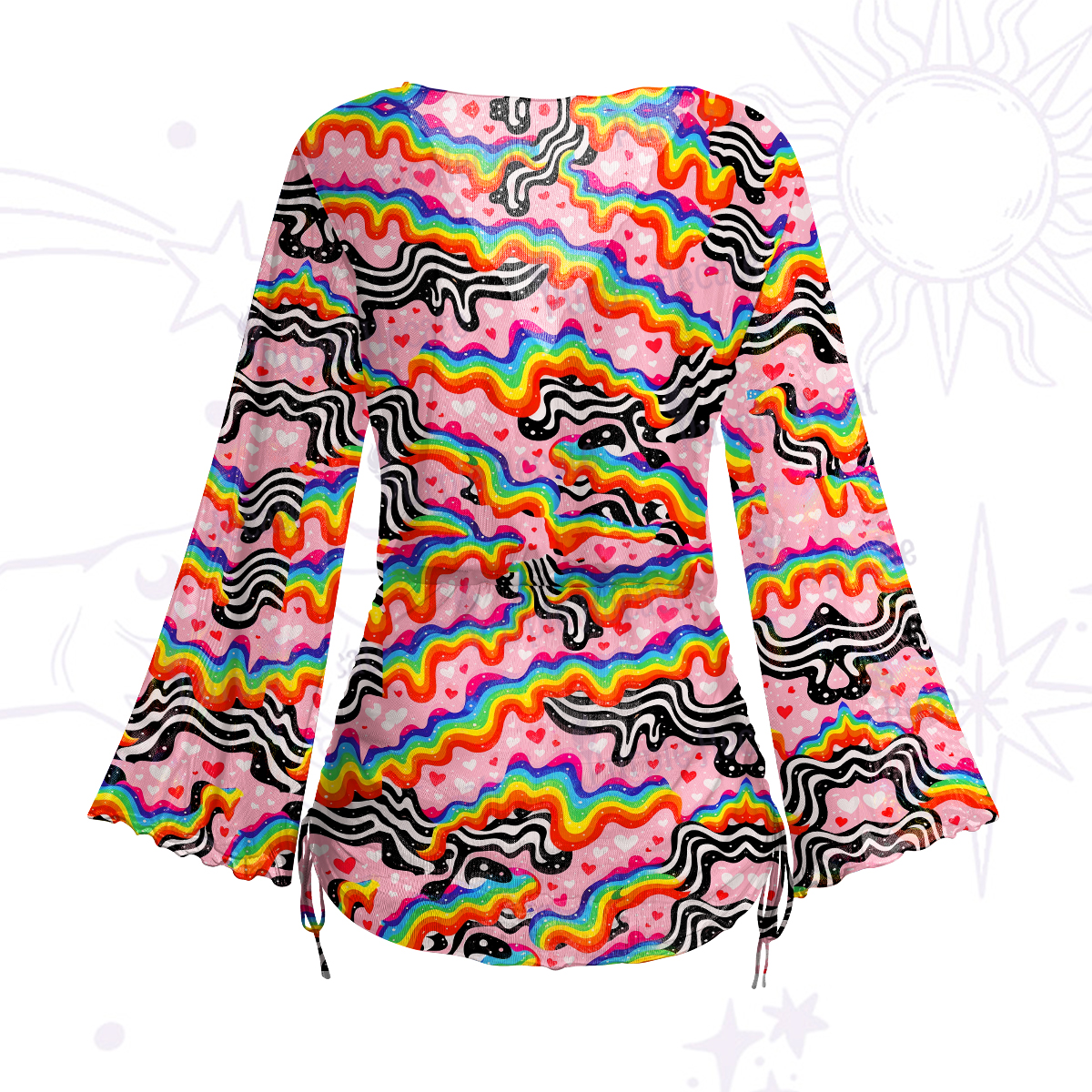 Purplehecate Groovy Melty Rainbow Hearts Wavy Mesh Cover Up Dress