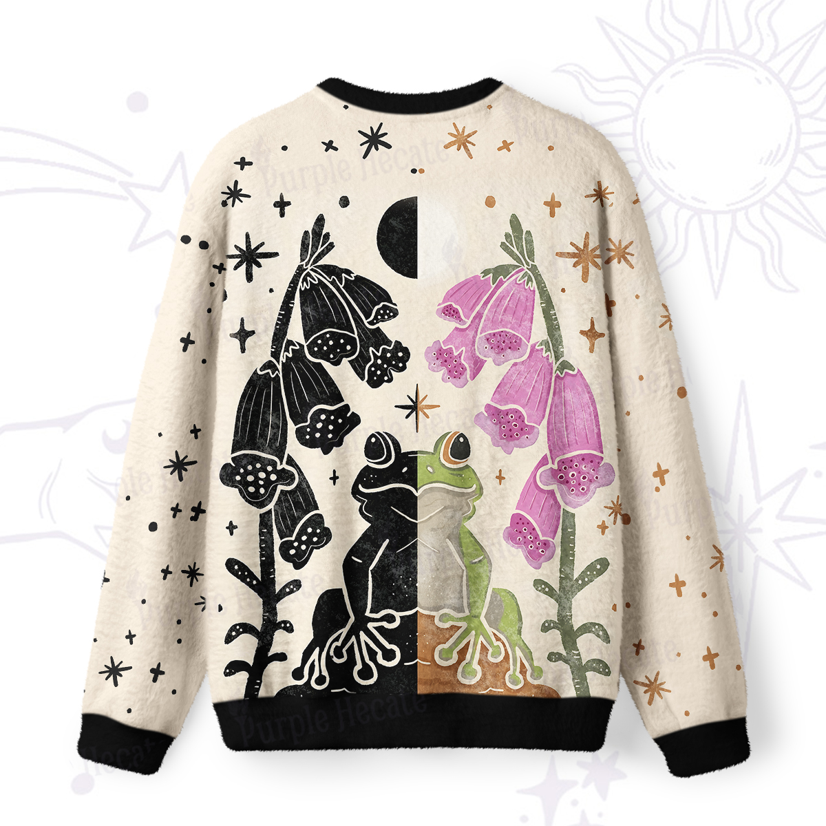 Purplehecate Dual-Tone Frog Garden Fuzzy Ugly Sweatshirt