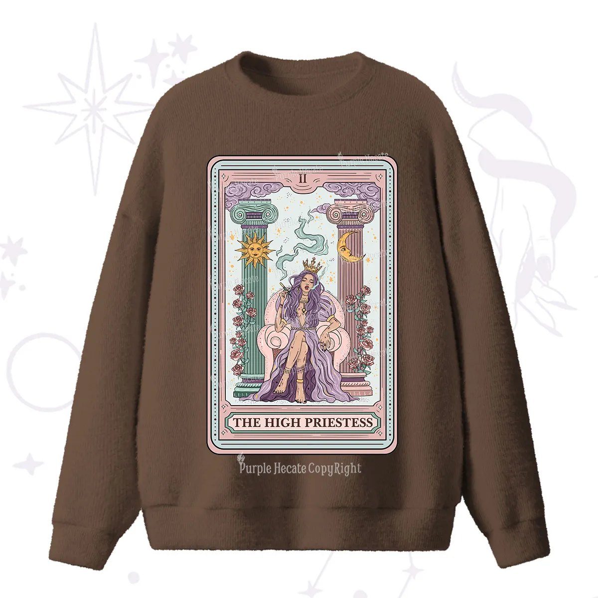 Purplehecate The High Priestess Tarot Card Fuzzy Ugly Sweater
