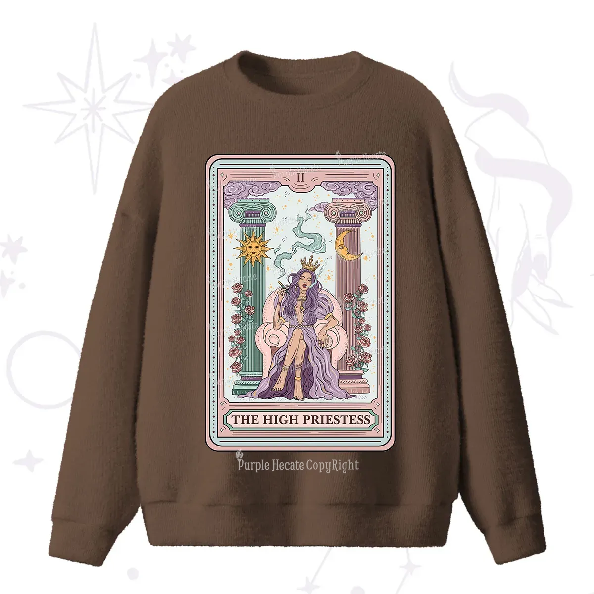 Purplehecate The High Priestess Tarot Card Fuzzy Ugly Sweater