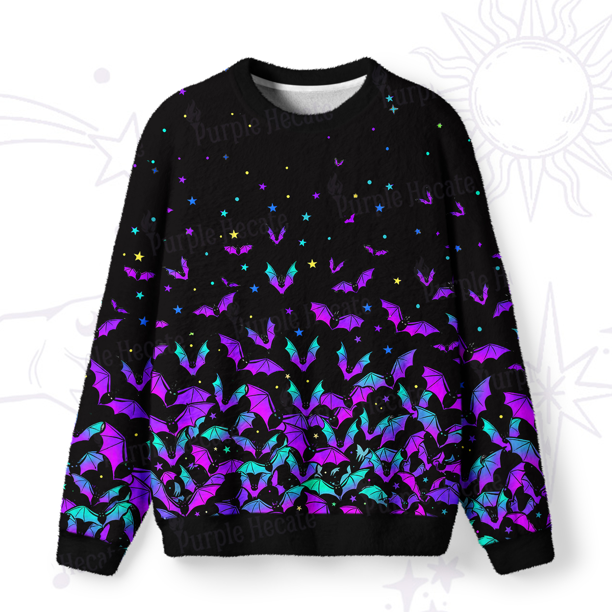 Purplehecate Rainbow Bat Fuzzy Ugly Sweatshirt