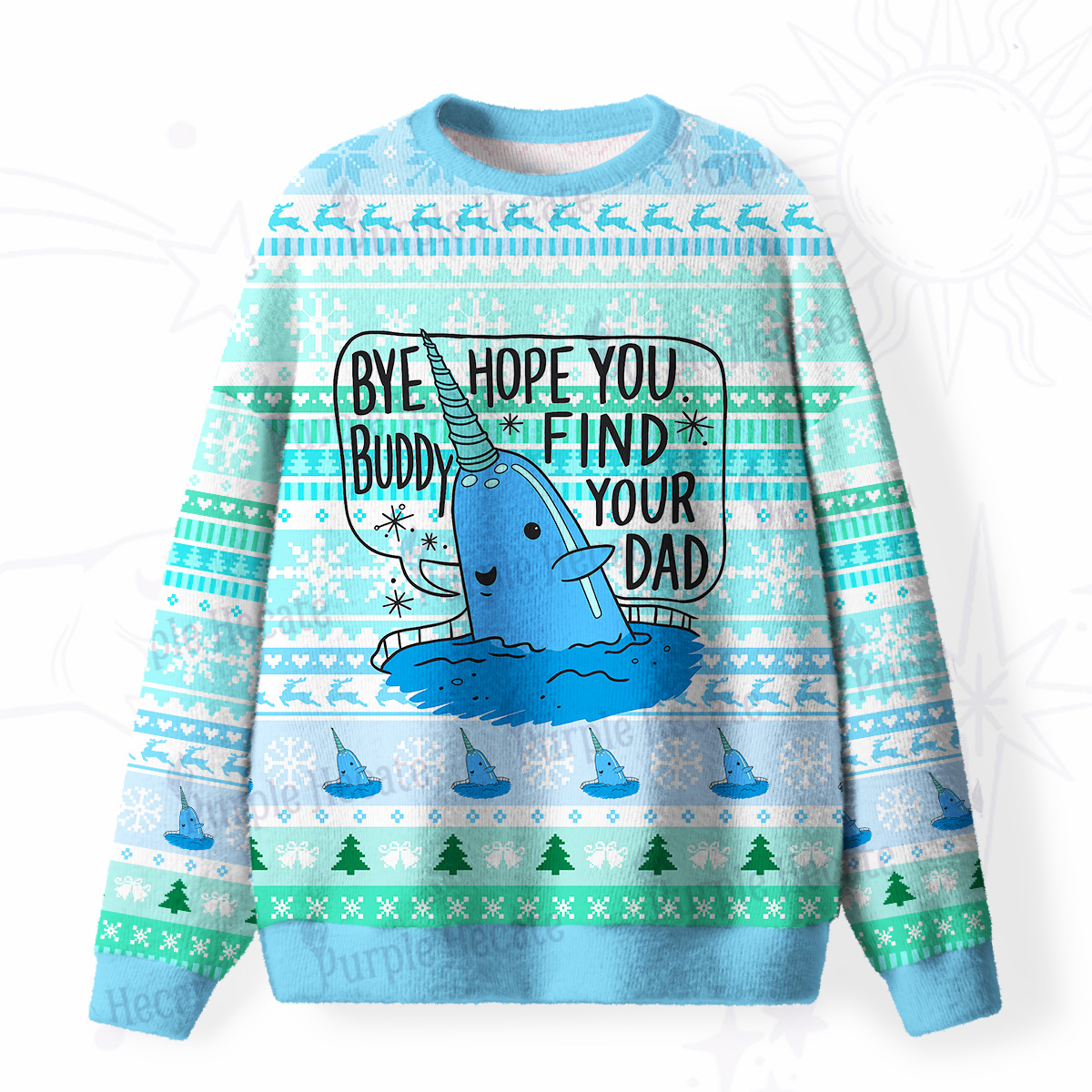 Purplehecate Good Luck Buddy Whale Fuzzy Ugly Christmas Sweatshirt