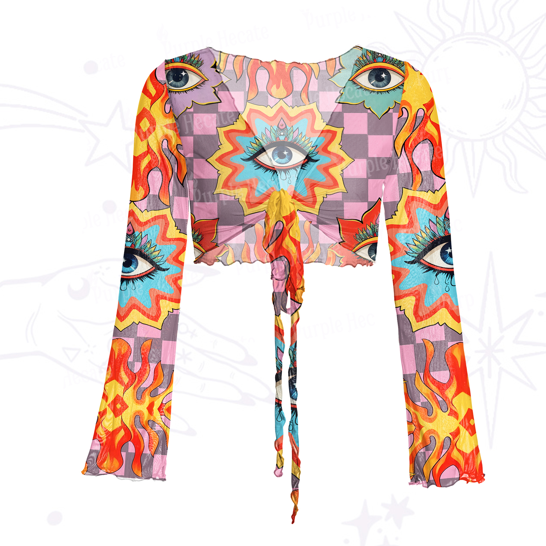 Purplehecate Awakening Flame Mesh Tie Front Top