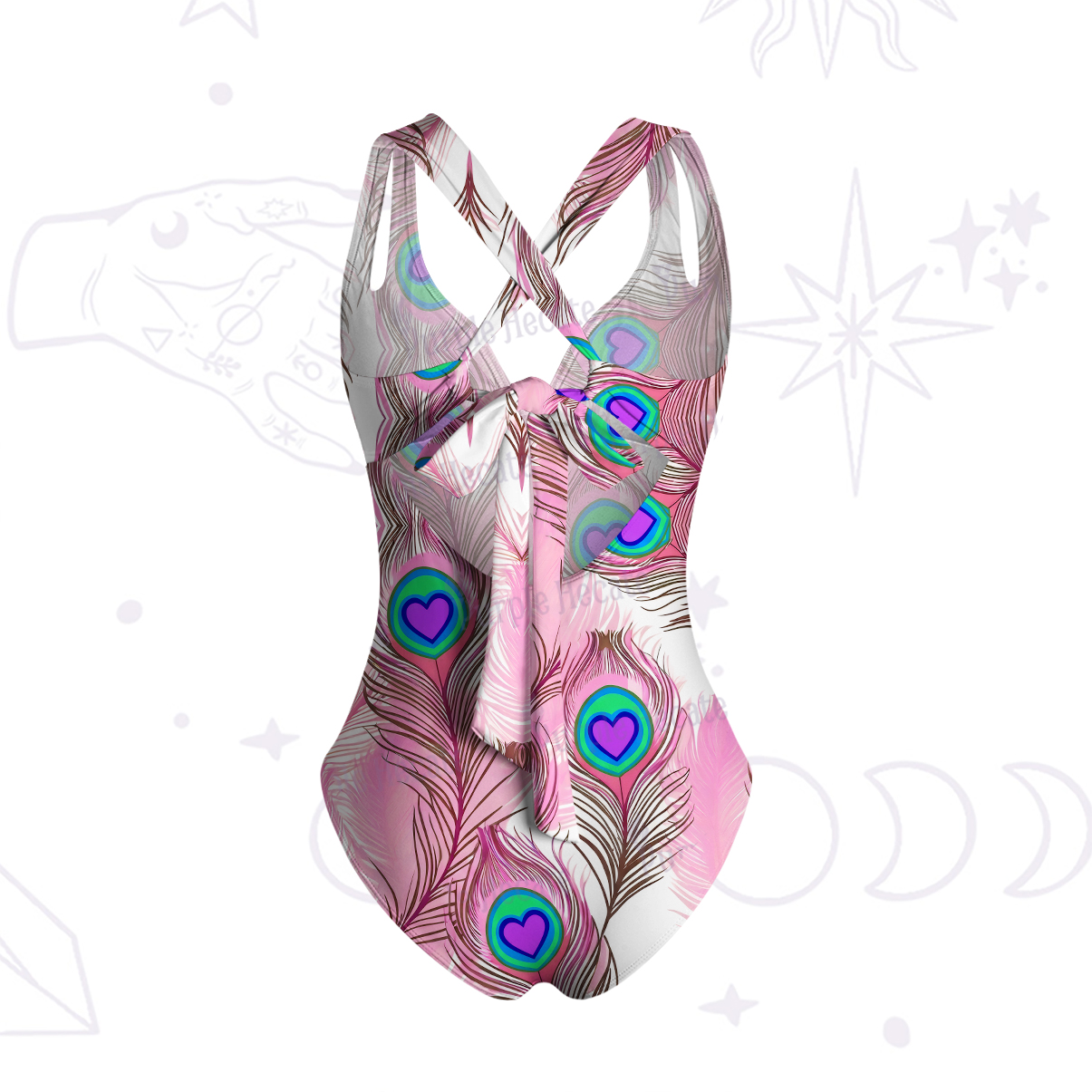 Purplehecate Peacock Feathers Heart One-Piece Swimsuit