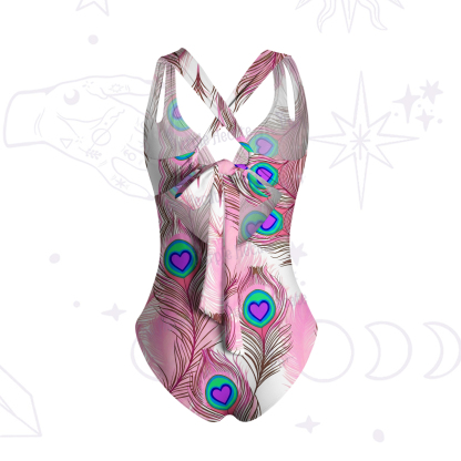 Purplehecate Peacock Feathers Heart One-Piece Swimsuit