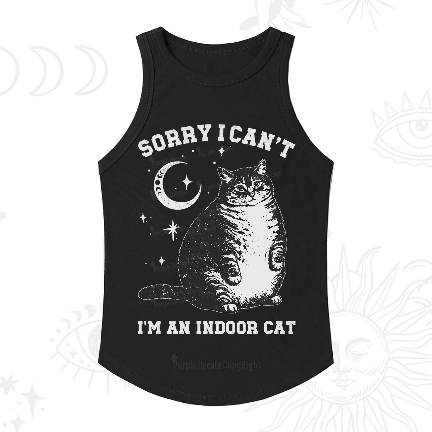 Purplehecate Sorry I Can't Go I'm an Indoor Cat Racerback Tank Top