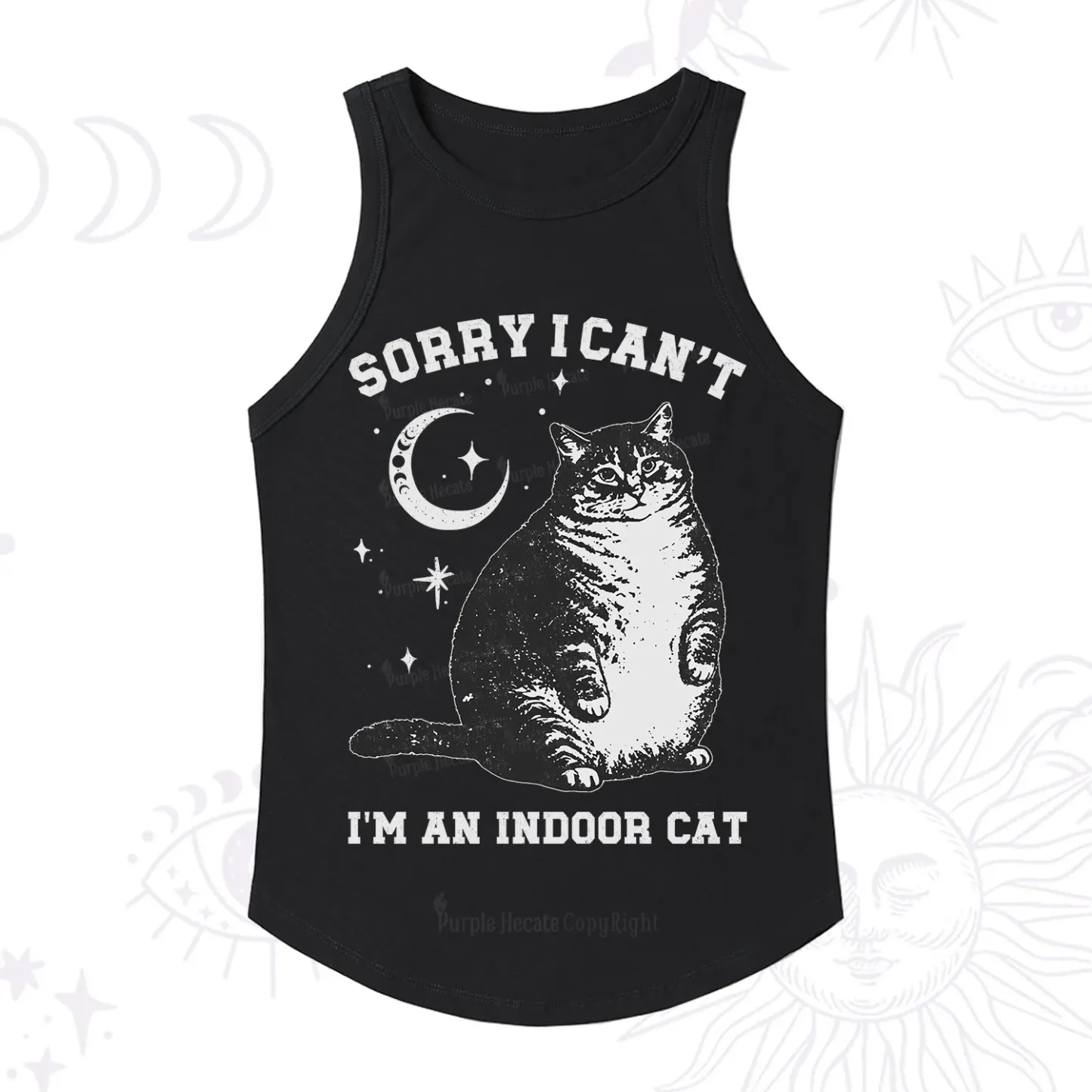 Purplehecate Sorry I Can't Go I'm an Indoor Cat Racerback Tank Top