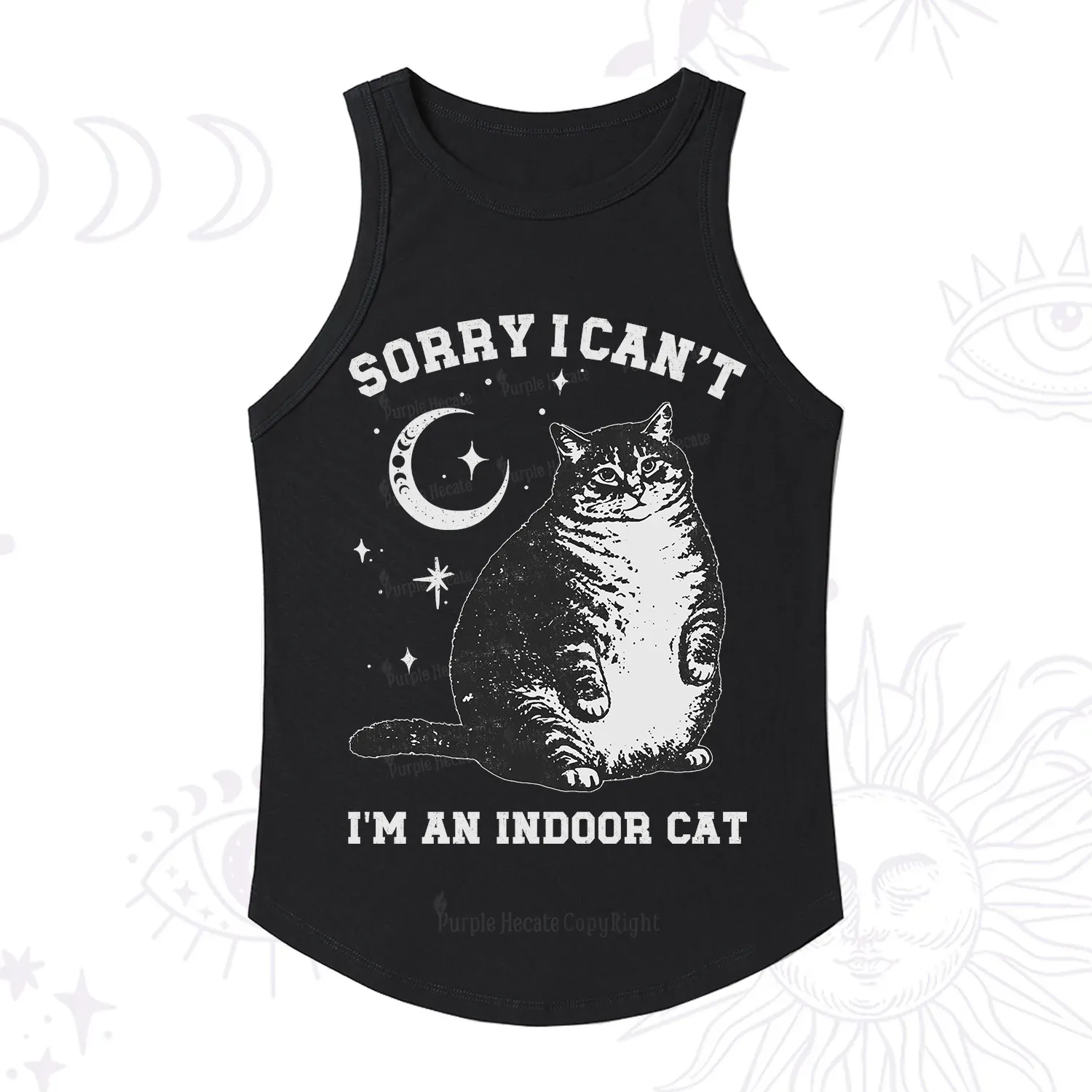 Purplehecate Sorry I Can't Go I'm an Indoor Cat Racerback Tank Top