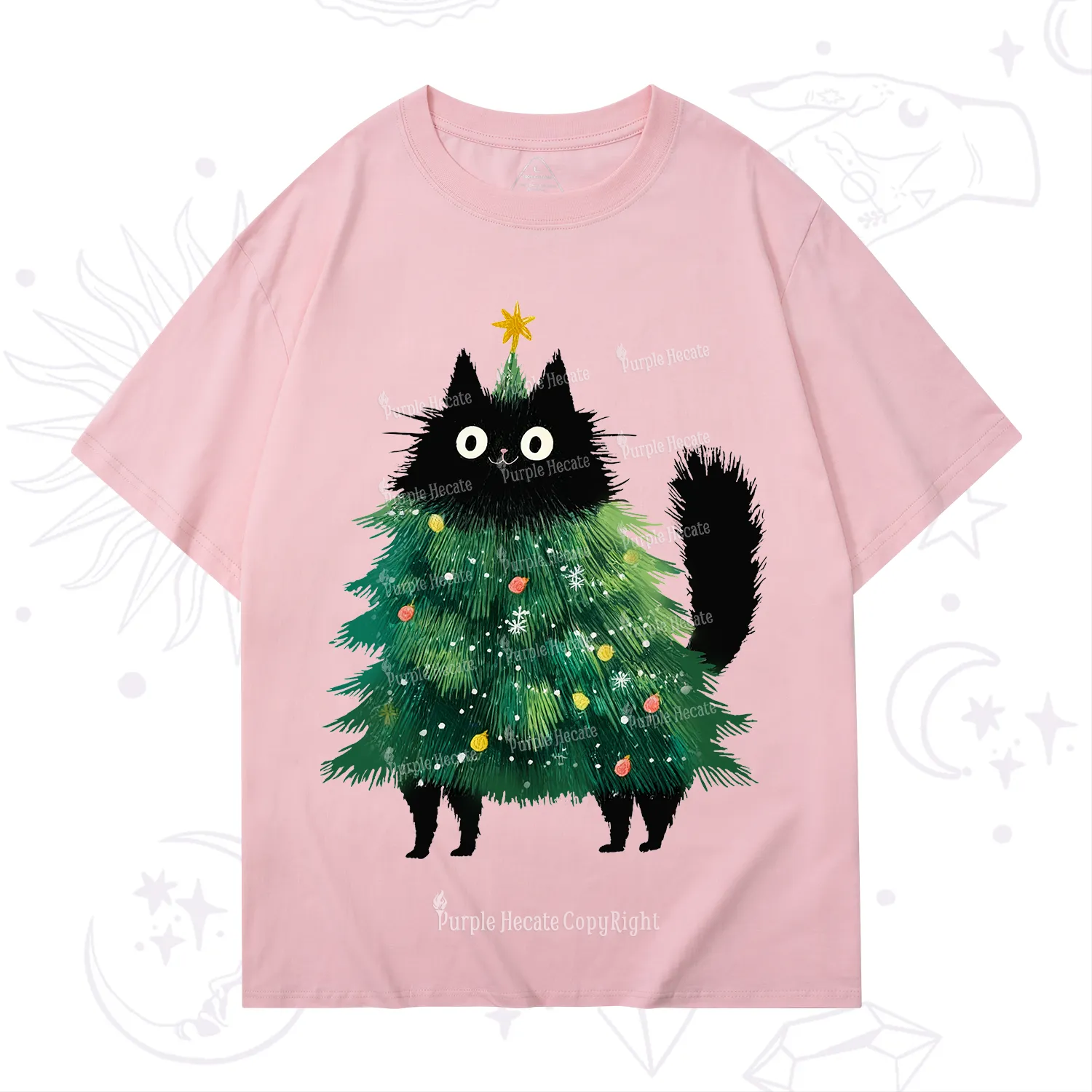 Purplehecate Black Cats Christmas Tree Christmas T-Shirt