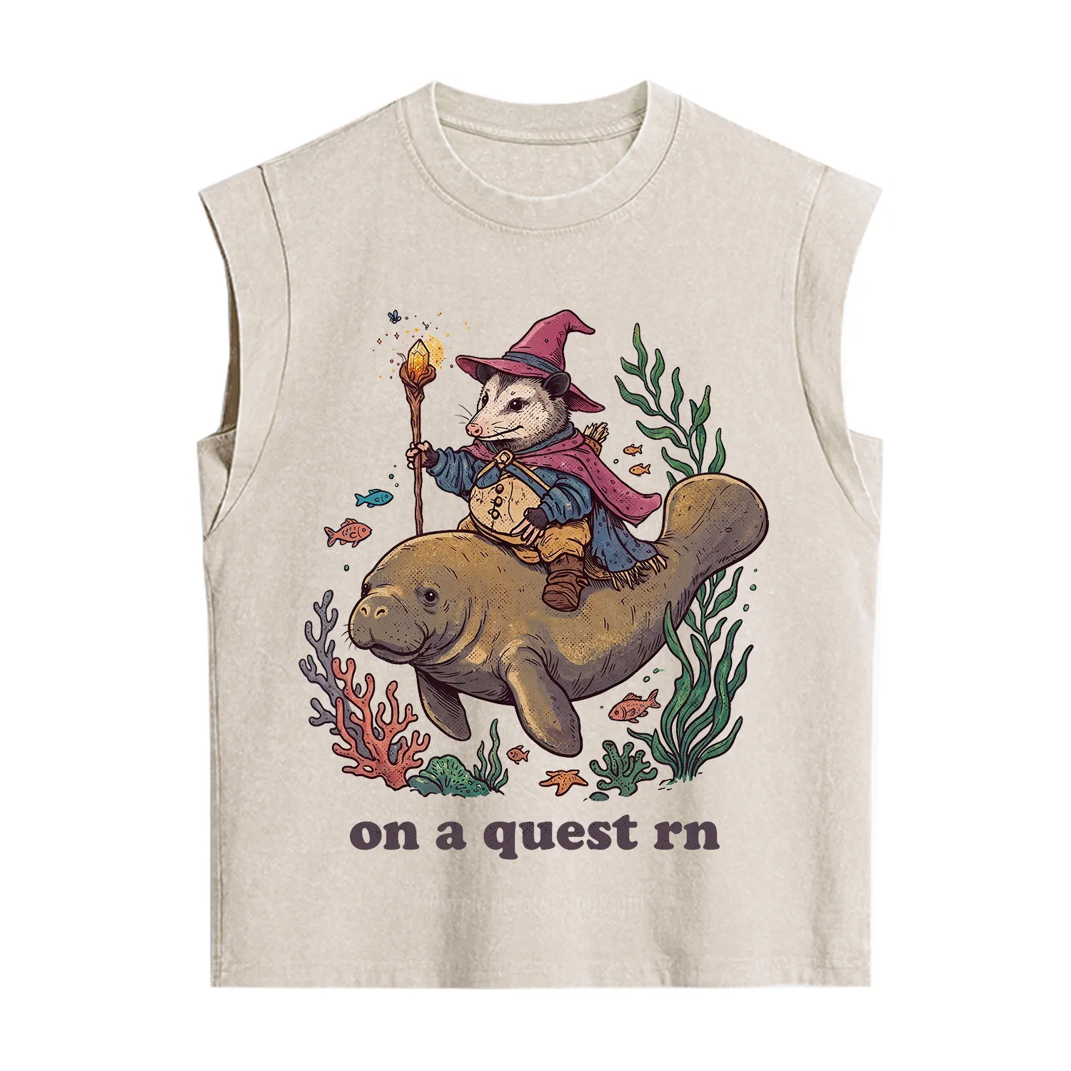 Purplehecate Opossum Wizard on Sea Quest Vintage Washed Tank
