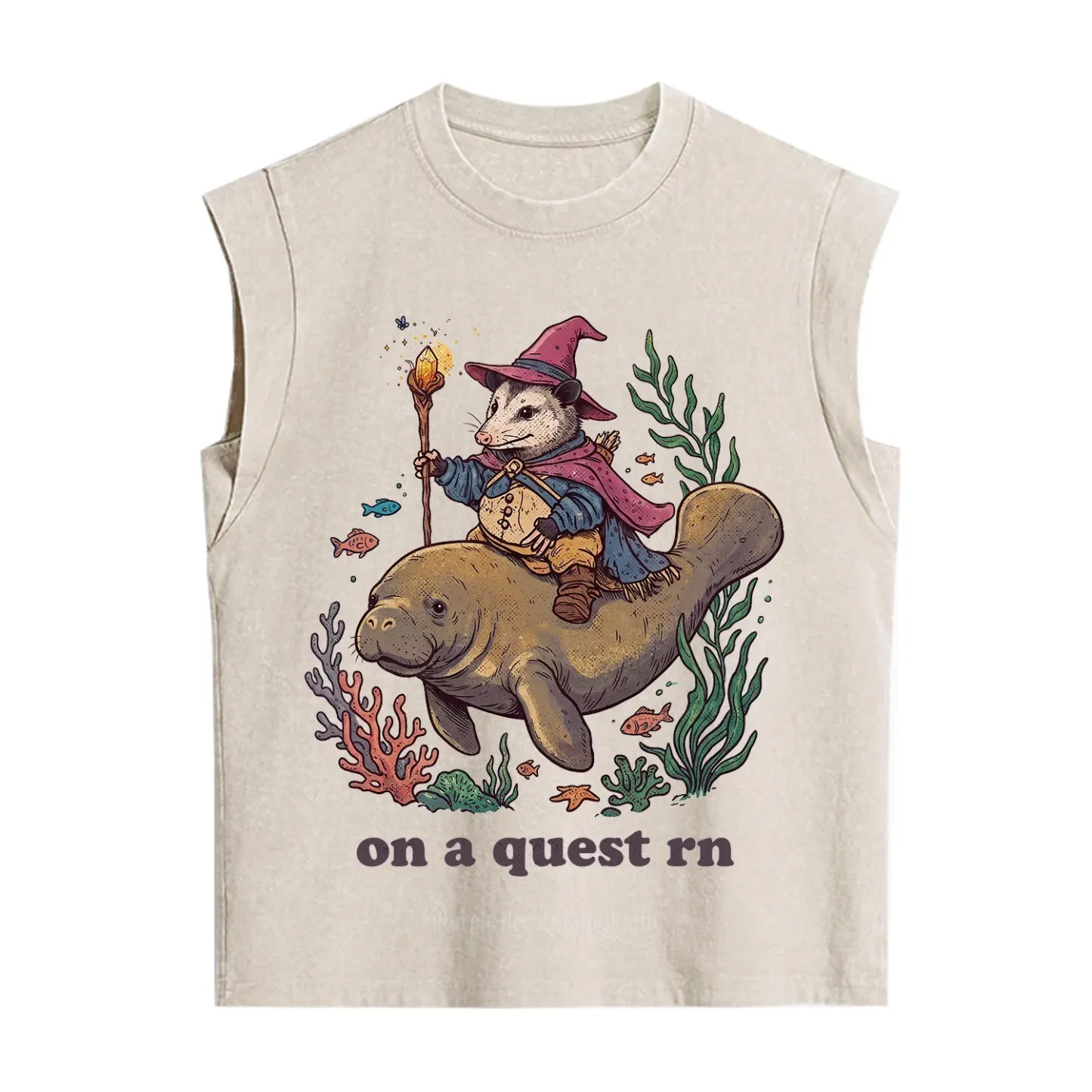 Purplehecate Opossum Wizard on Sea Quest Vintage Washed Tank
