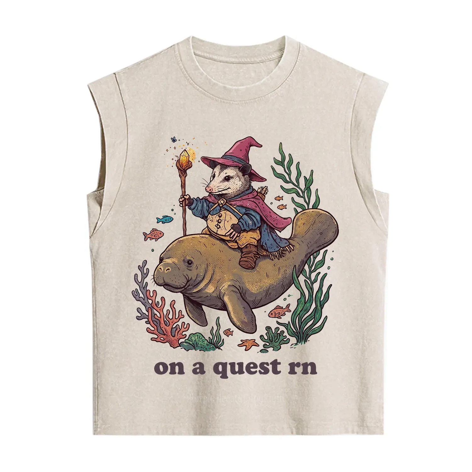 Purplehecate Opossum Wizard on Sea Quest Vintage Washed Tank