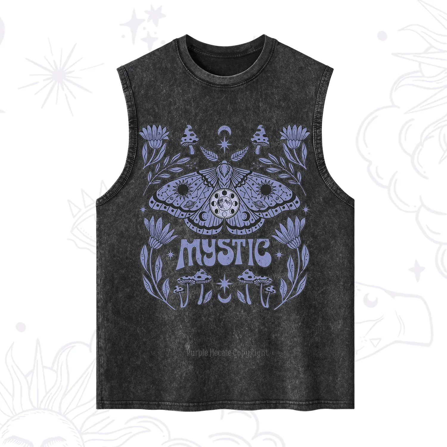 Purplehecate Celestial Moth Mushrooms Washed Tank