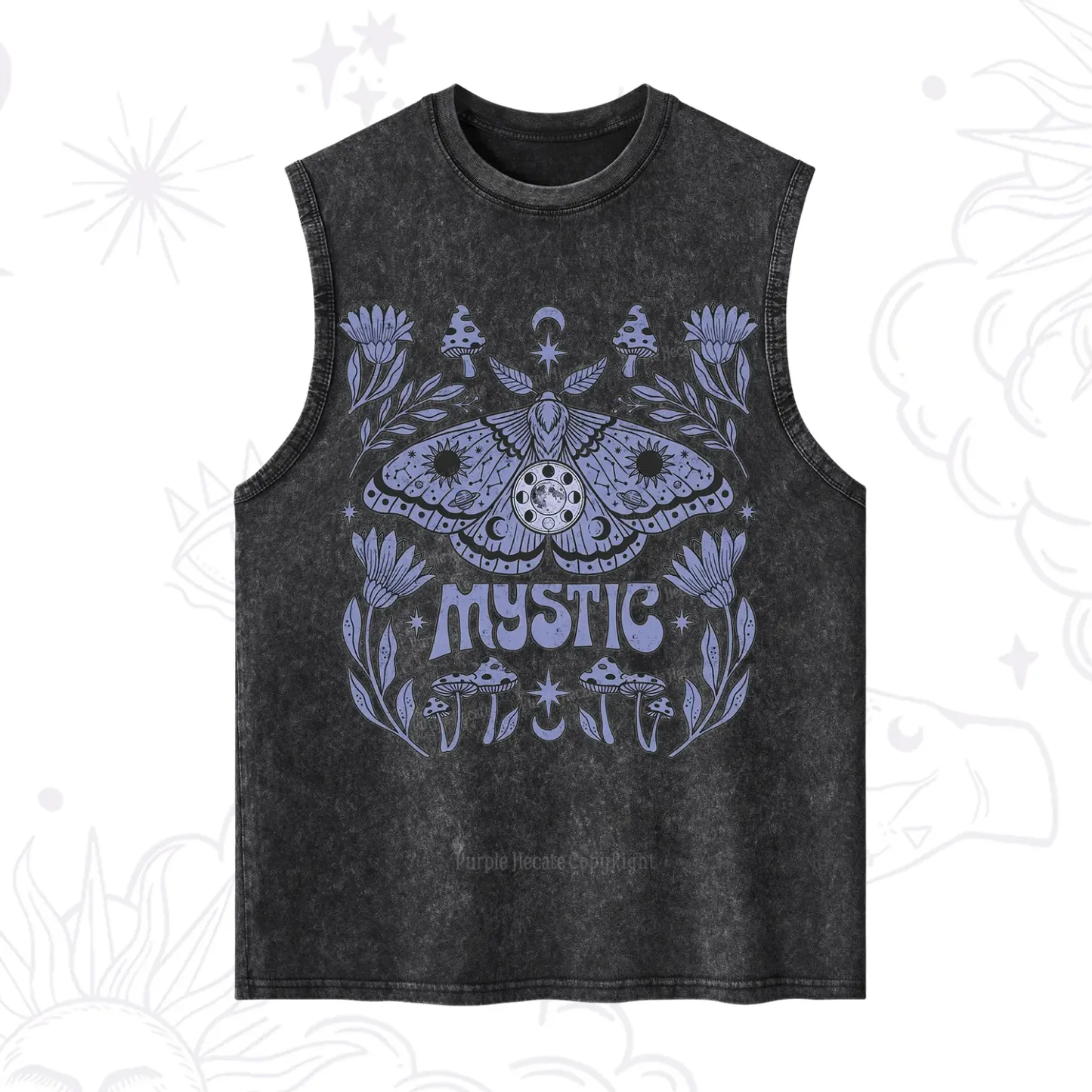 Purplehecate Celestial Moth Mushrooms Washed Tank