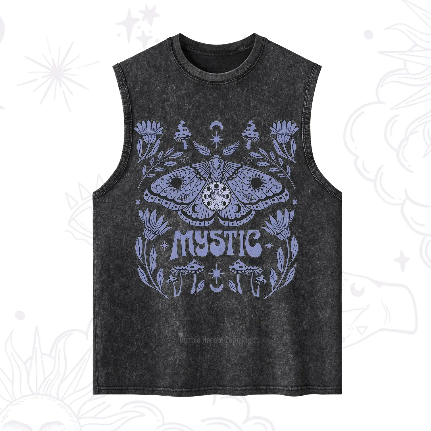 Purplehecate Celestial Moth Mushrooms Washed Tank