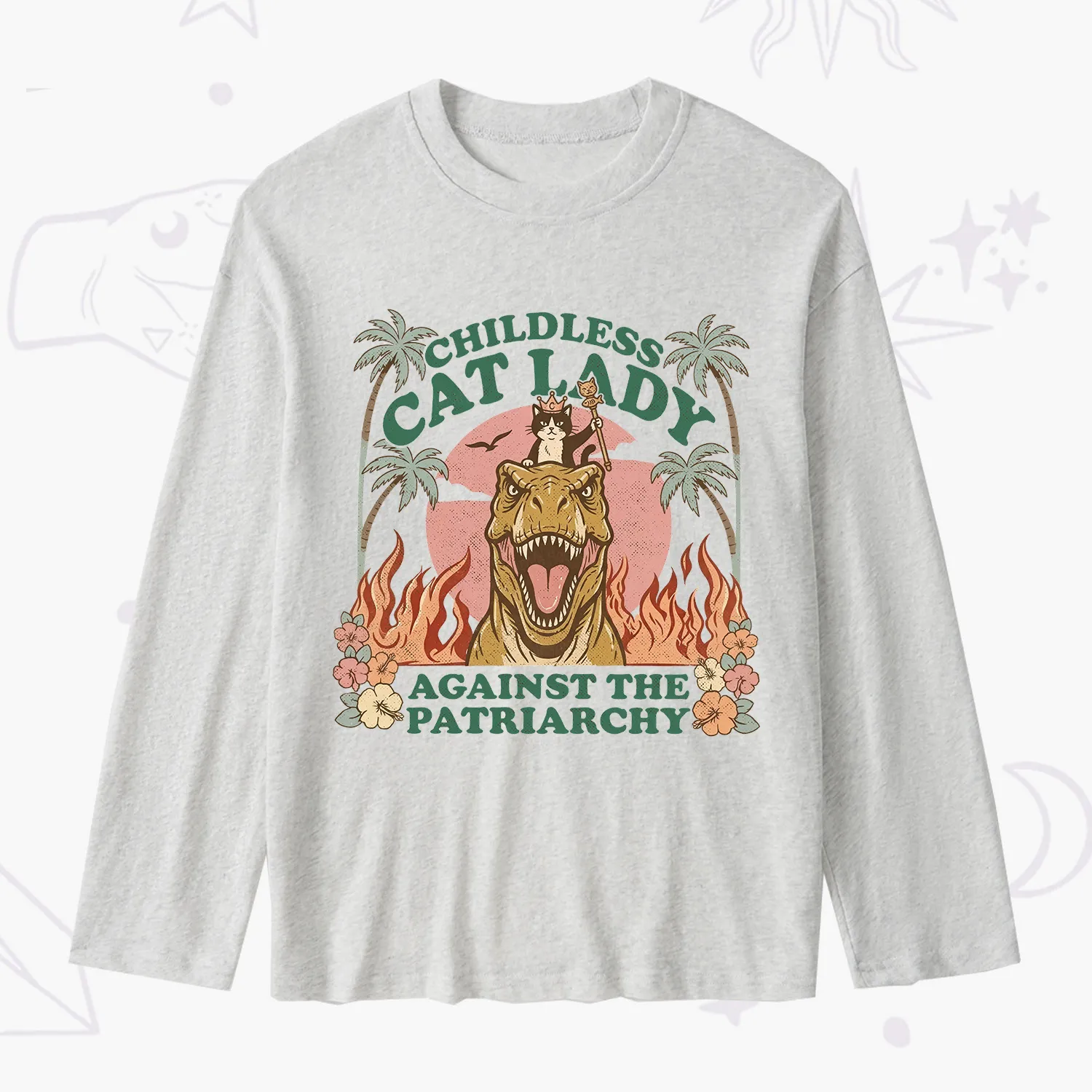 Purplehecate Childless Cat Lady Burn the Patriarchy Slub Long Sleeve T-Shirt
