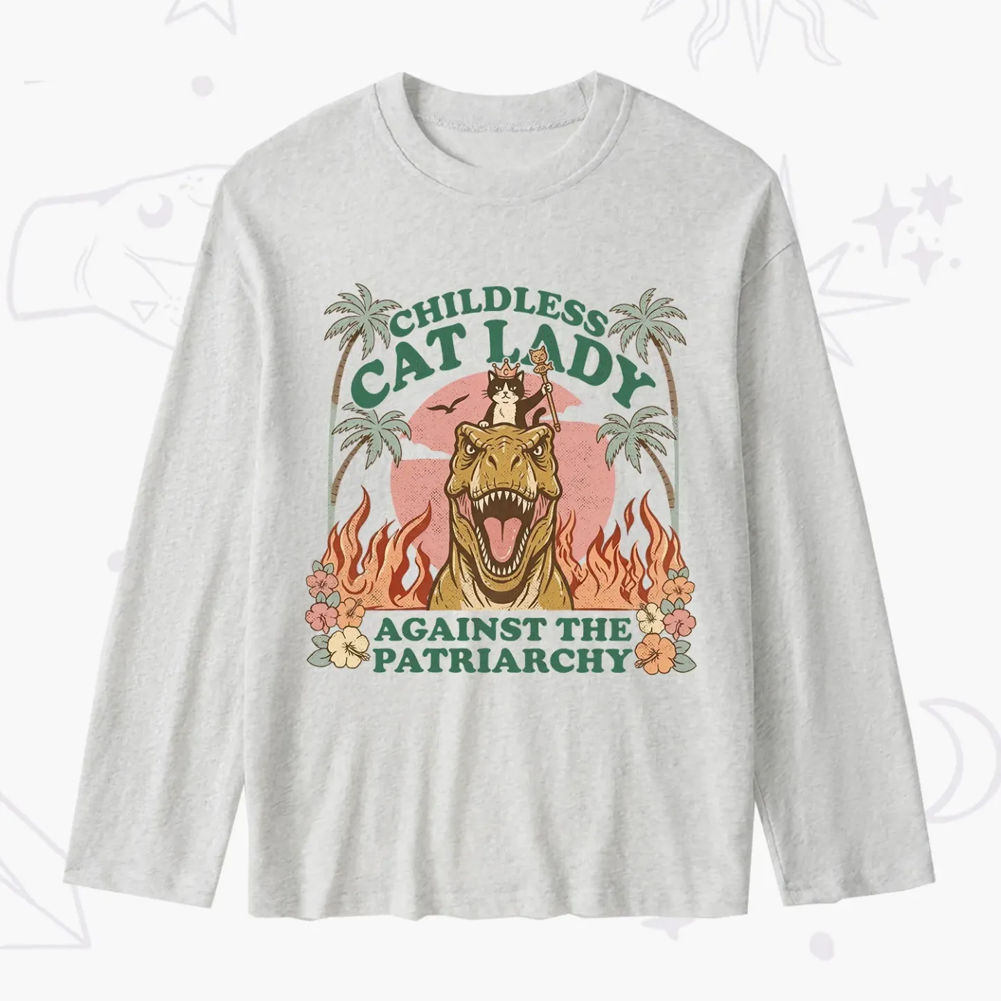 Purplehecate Childless Cat Lady Burn the Patriarchy Slub Long Sleeve T-Shirt